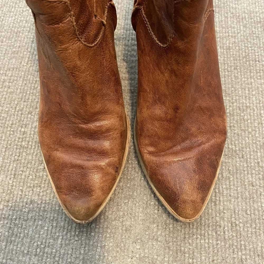 Frye Booties Womens Size 7 Brown Leather Ankle Zip Block Heel 3478342-COG